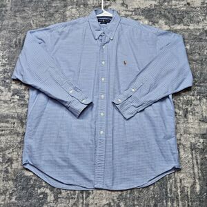 Ralph Lauren Dress Shirt Blue White Gingham Plaid Check Flesh Pony Mens Size XL